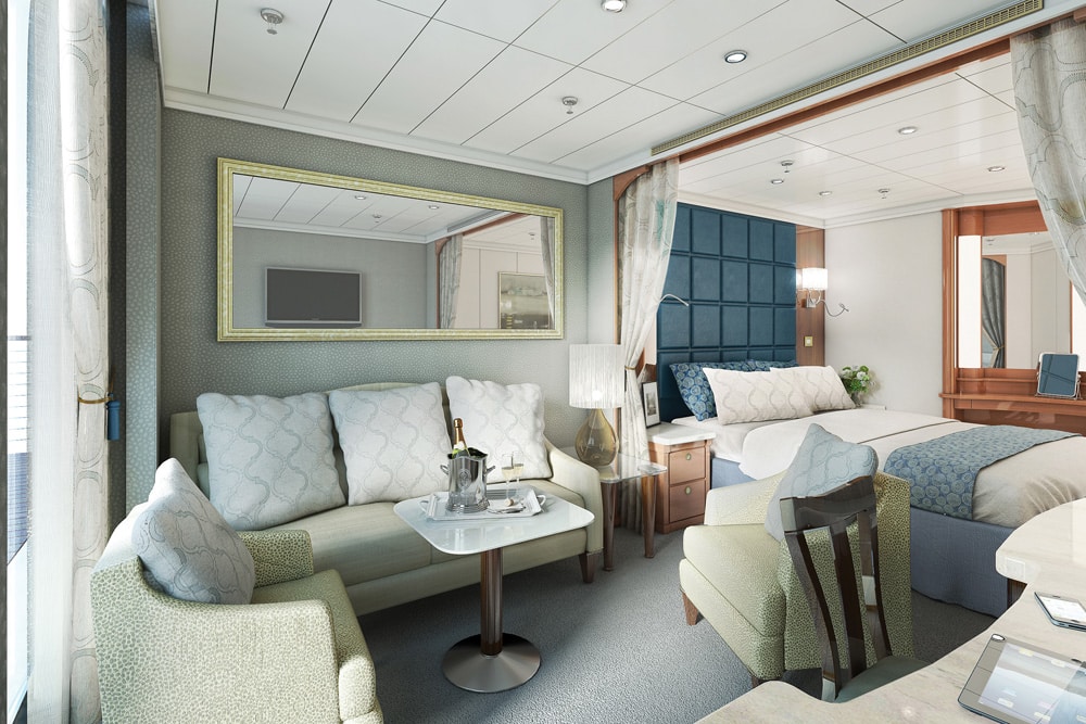 Artists impression of the new Seven Seas Navigator Deluxe Veranda Suite.