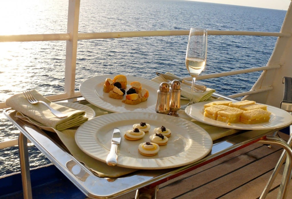 Afternoon canapés served on my balcony aboard the Silver Wind.