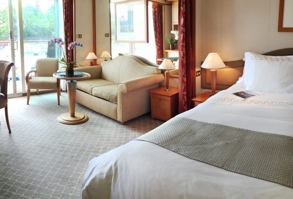 The Silver Whisper Veranda Suite is stylish and spacious.
