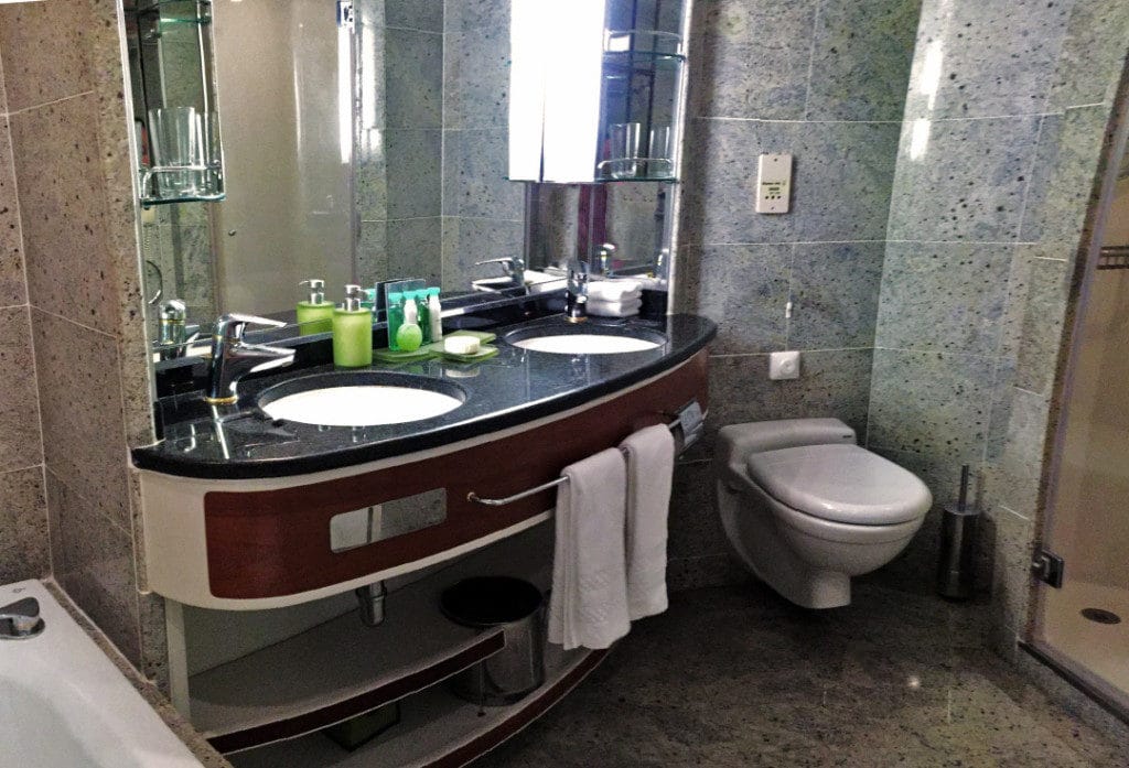 The Silver Whisper Veranda Suite bathroom has a separate bath and shower.