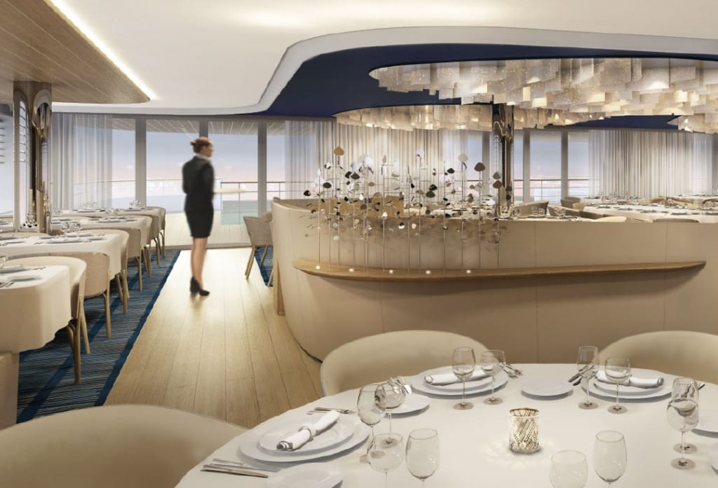 Vision of the restaurant onboard the new Ponant ships.