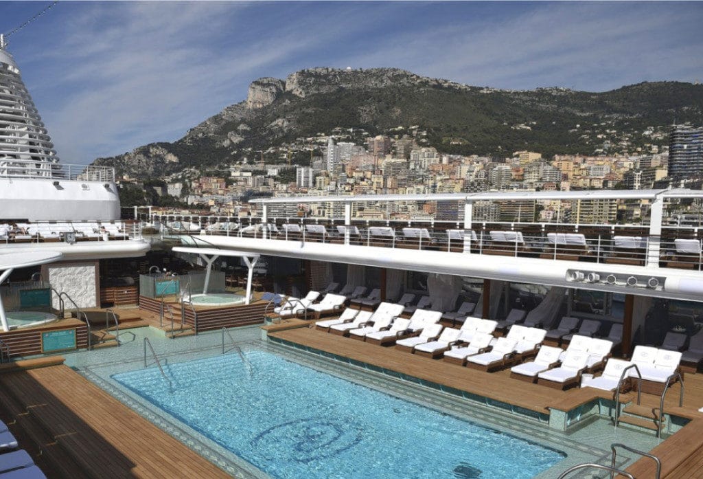 The pool deck on Regent Seven Seas Explorer.