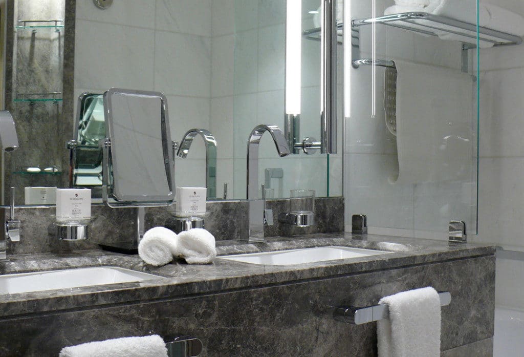 The Adam D. Tihany designed bathroom on Seabourn Encore.
