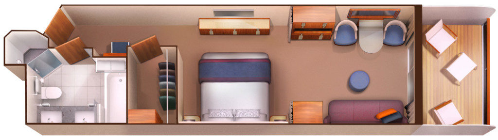 The Seabourn Ovation Veranda Suite layout.