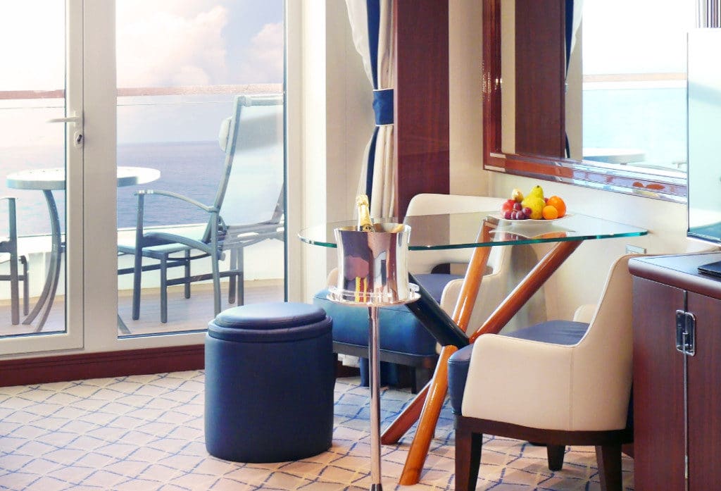 The Seabourn Encore Veranda Suite is bright and spacious.