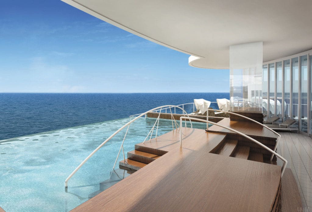 Guest can relax in the infinity pool on Seven Seas Explorer.