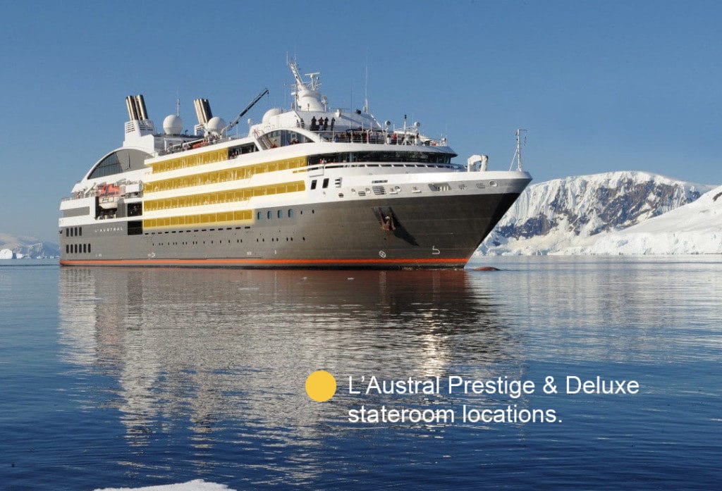 Locations of Prestige & Deluxe balcony rooms on L'Austral.