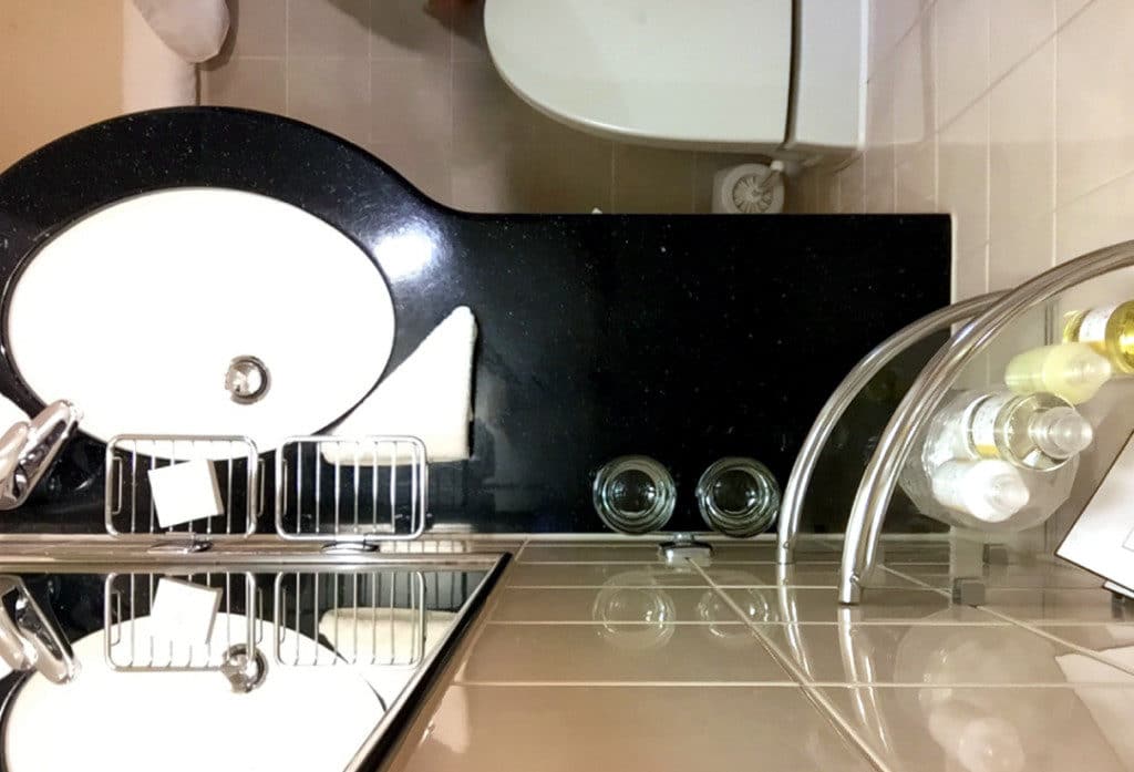 A view of the bathroom vanity from above.