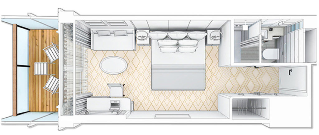 Queen Mary 2 Balcony Stateroom layout.