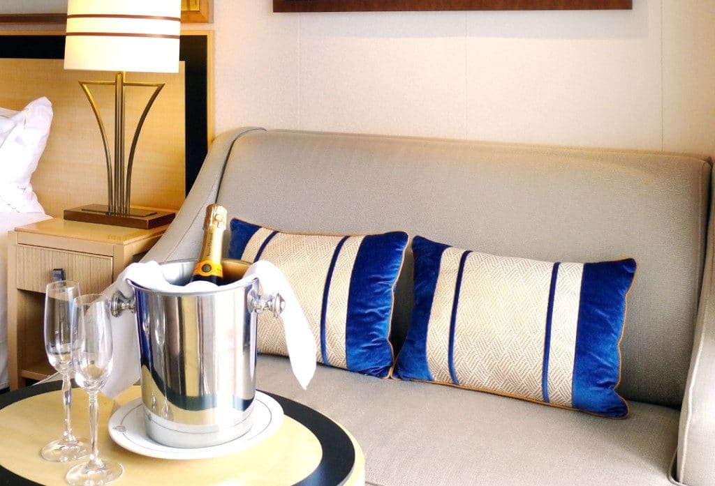 Sofa in a QM2 Balcony Cabin.