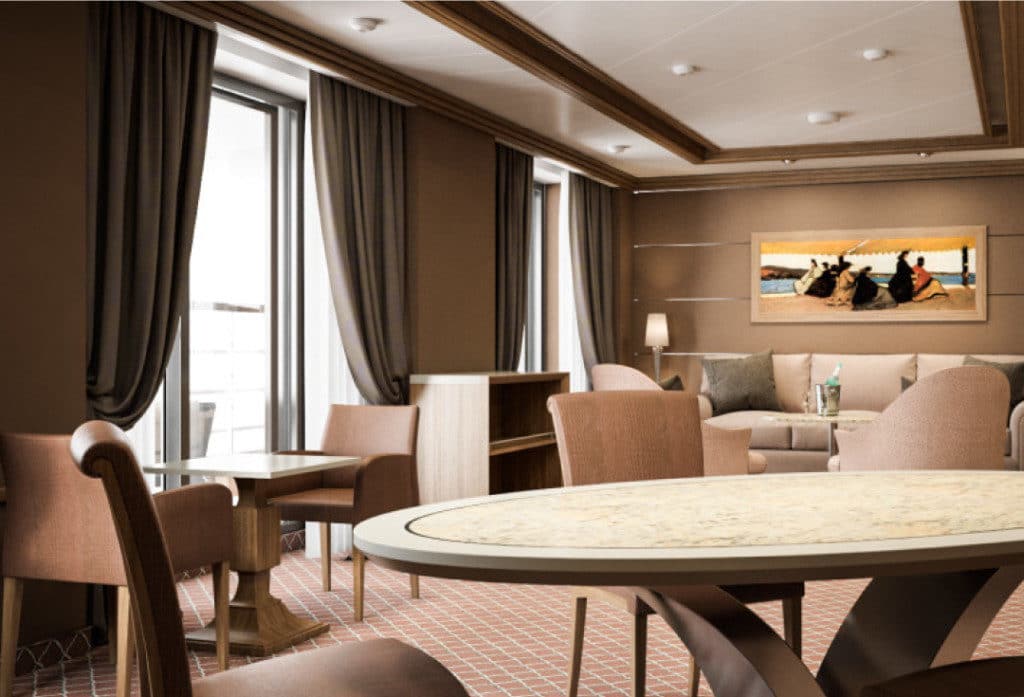 Rendering of the super-spacious Grand Suite on Silver Muse.