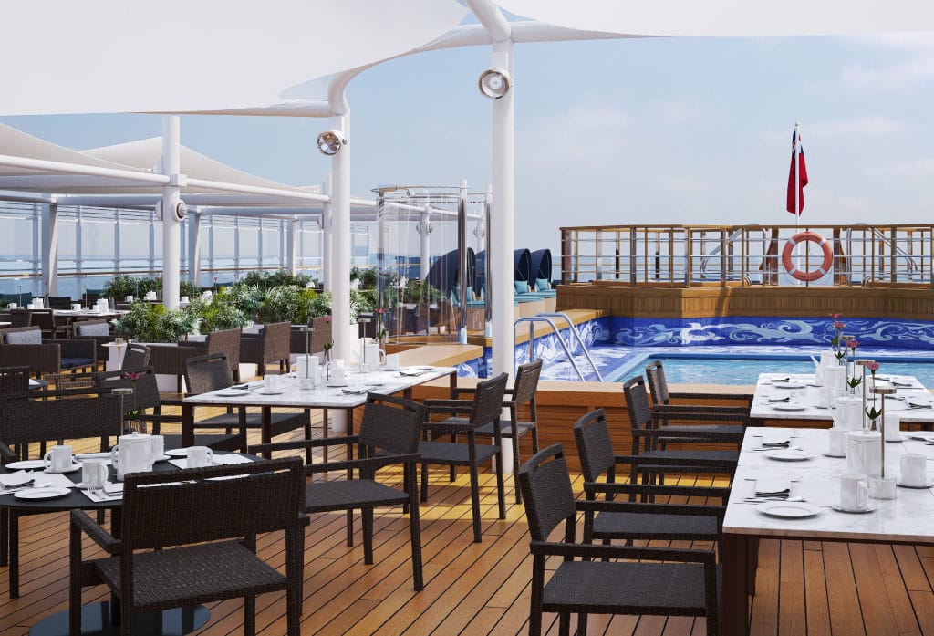 Rendering of the beautifully redesigned Aft Lido Sun Deck on Queen Victoria.