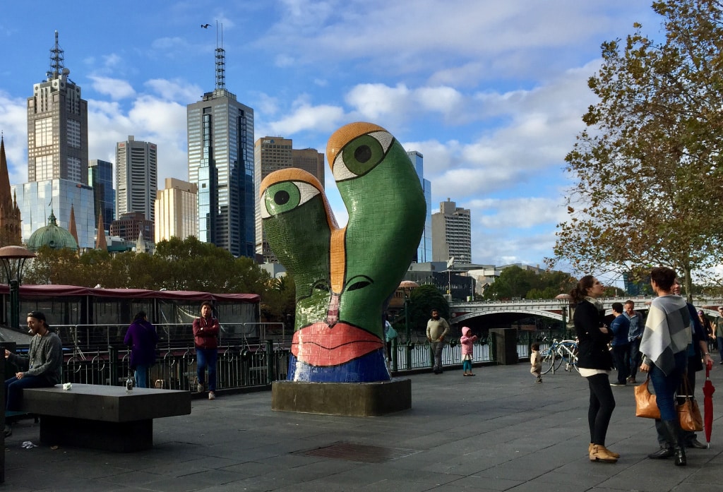 The popular arts precinct is on the south bank of the Yarra River, Melbourne