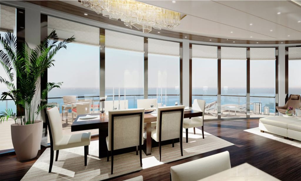 The opulent Owners Suite with sweeping ocean views.