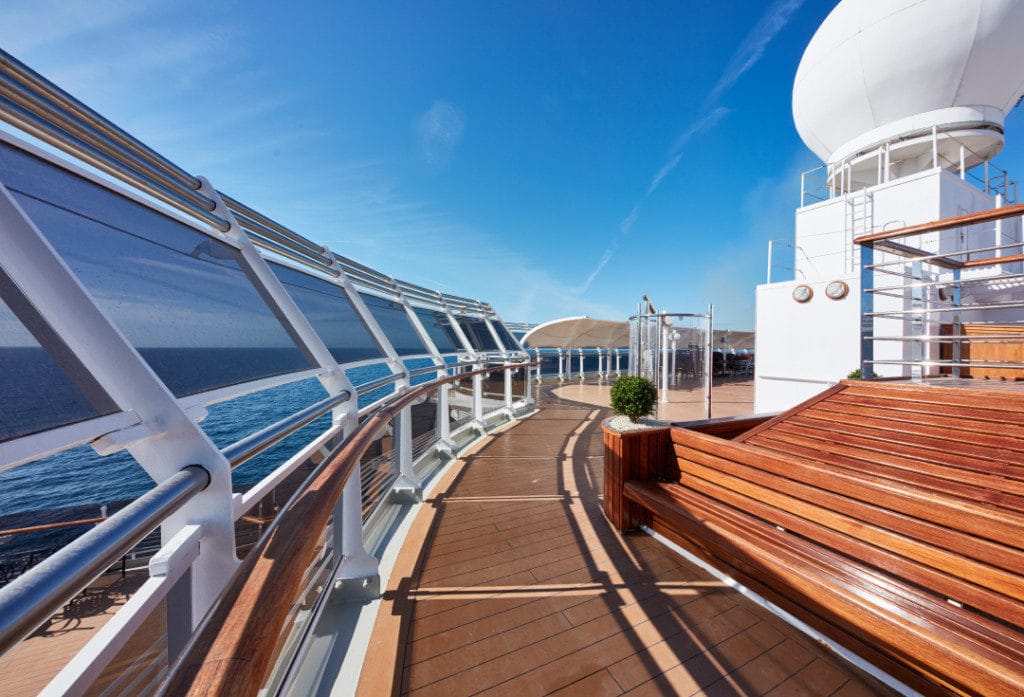 Atop Queen Victoria's new aft lido sun deck.