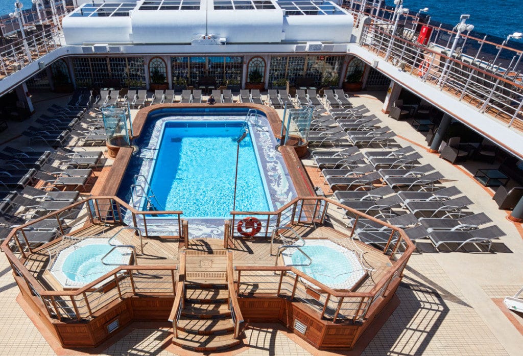 The refreshed Winter Garden is located behind Queen Victoria's sparkling main pool.