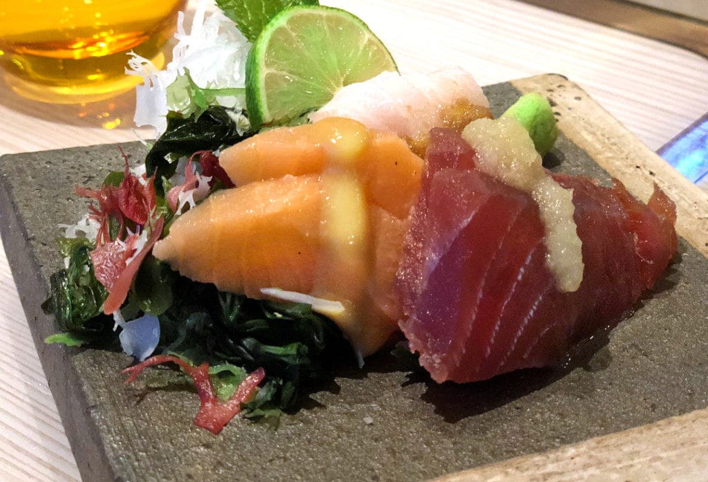 There is top quality salmon and tuna sashimi.