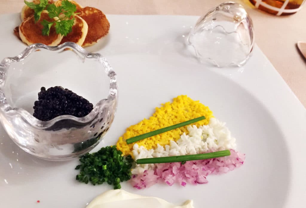 Caviar and blinis as served in Le Dame.
