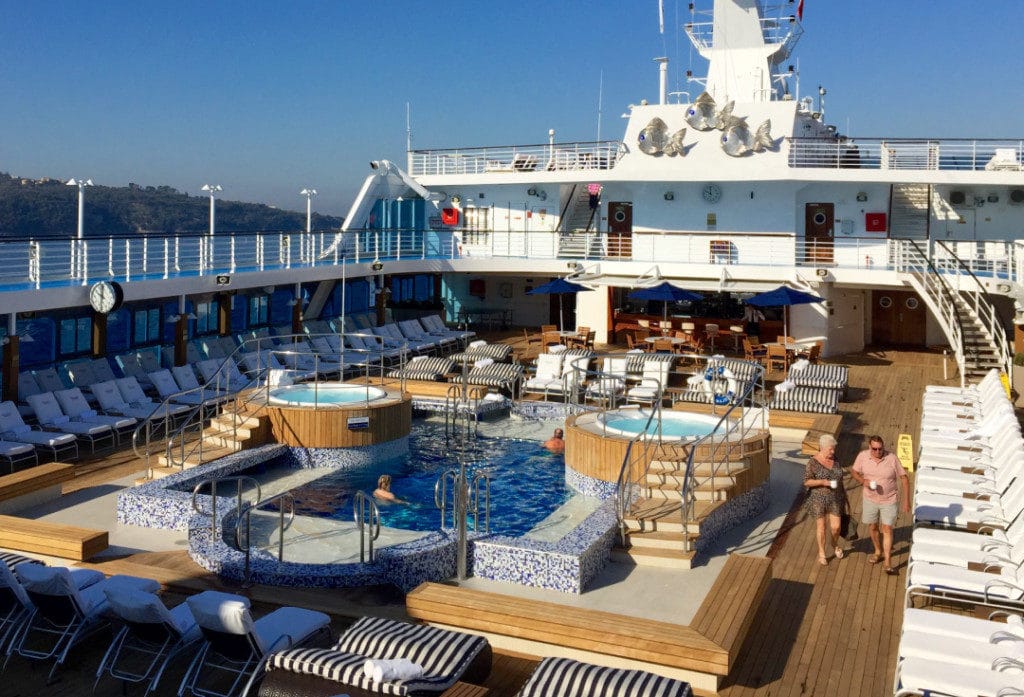 The Nautica pool with sparkling water, and beautiful teak deck.