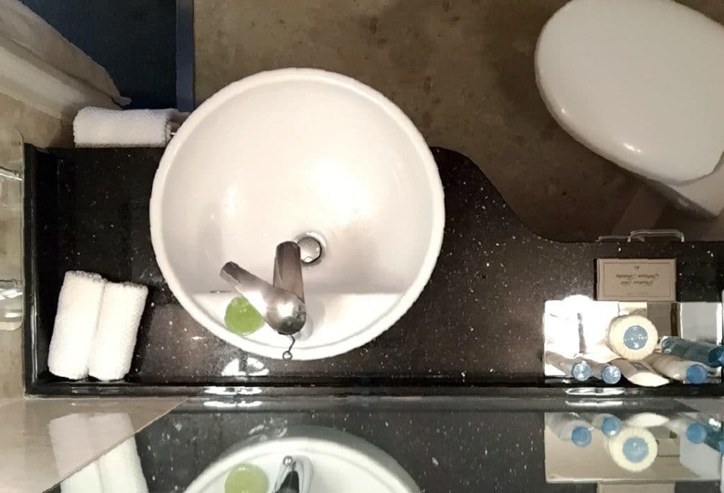 The view from above showing the bathroom vanity.