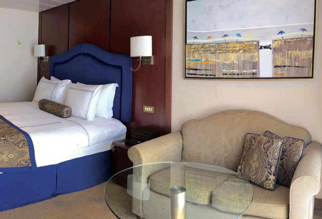 Each Nautica Veranda room has a cozy sofa and coffee table.