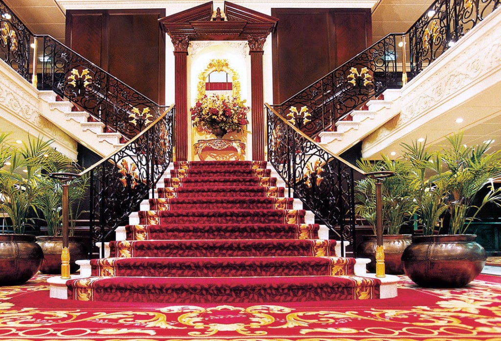 The grand staircase on Oceania Nautica.