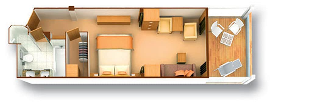 The spacious layout of the Seabourn Odyssey Veranda Suite.