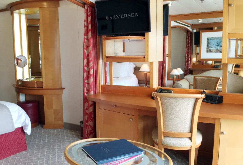 The entertainment unit and writing desk in the Veranda Suite.
