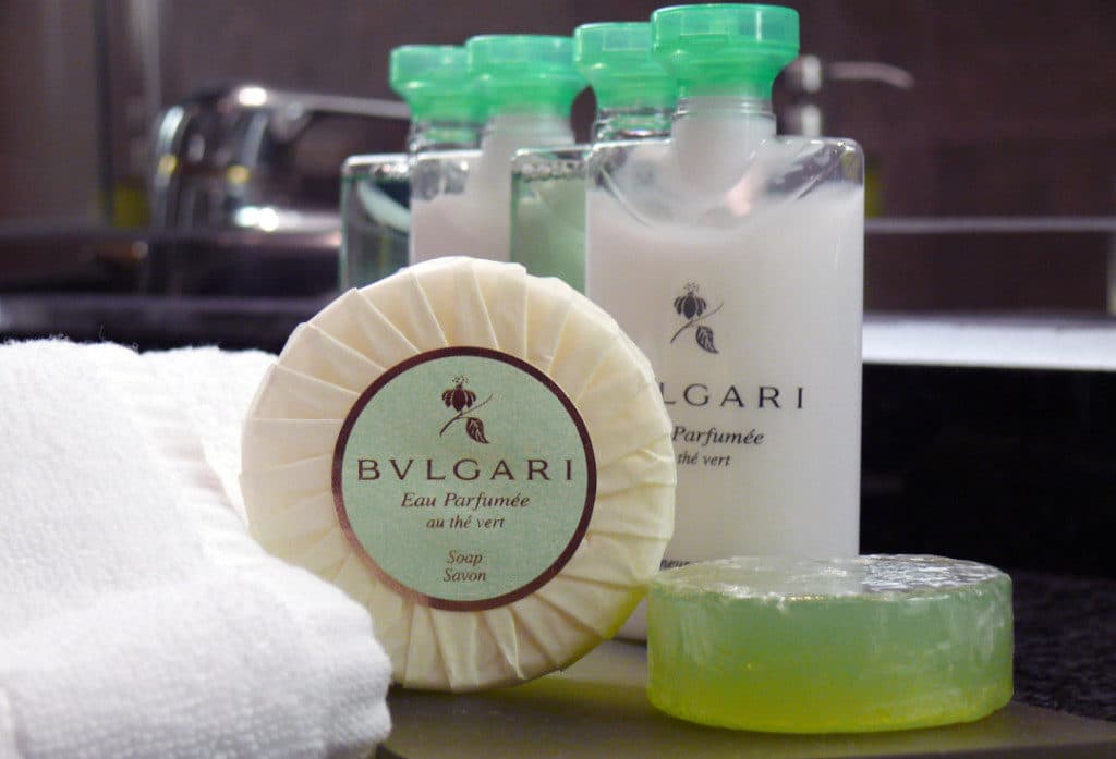 Bvlgari bath products are replenished daily.