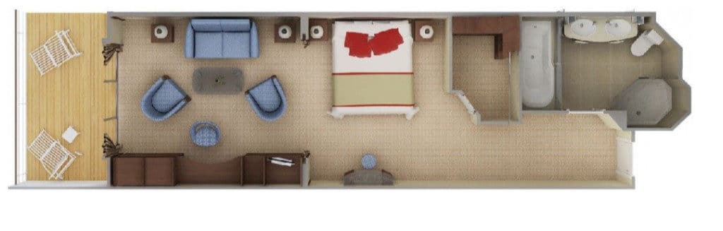 The layout of the Silver Whisper Veranda Suite.