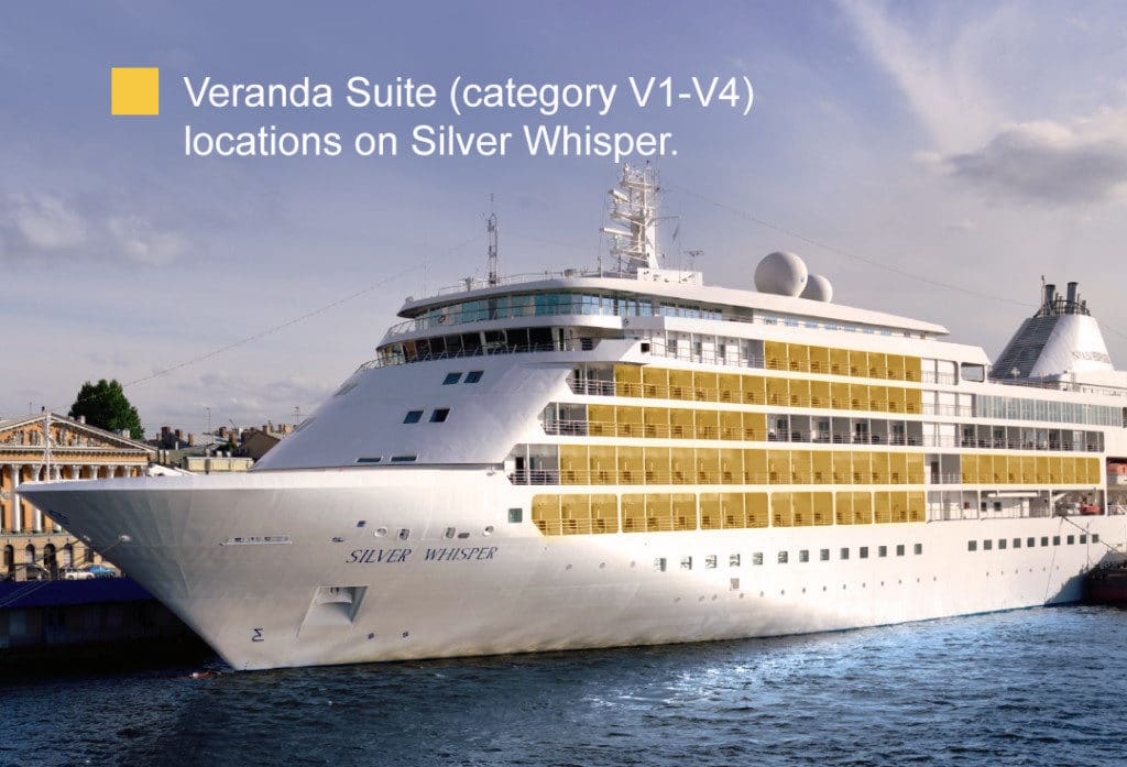 Location of Silver Whisper Veranda Suites.