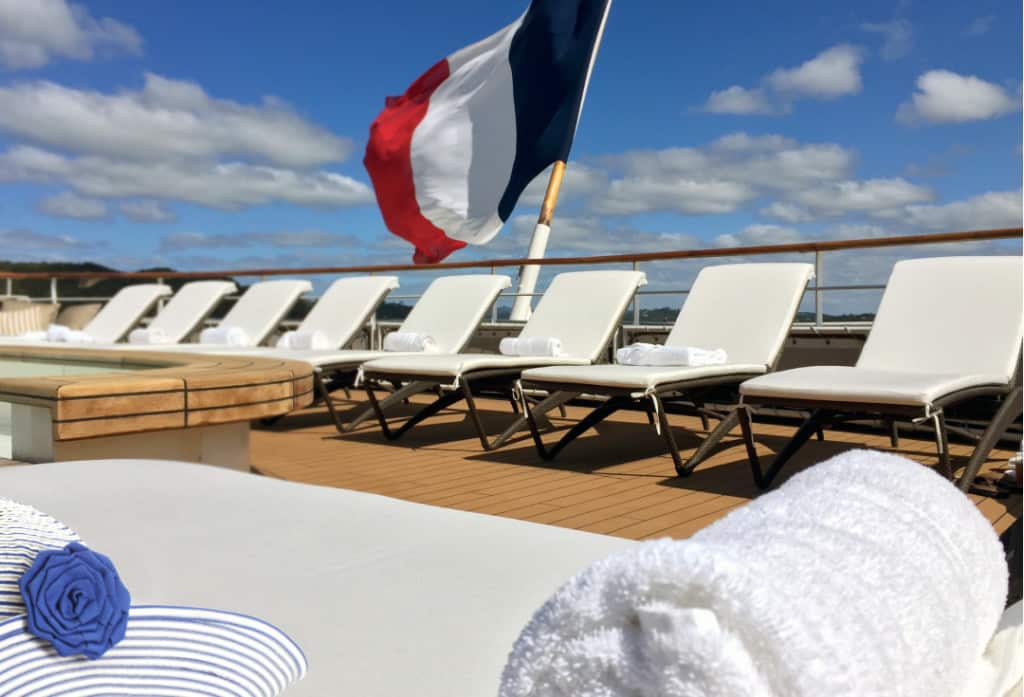 The exclusive teak pool deck on Ponant's L'Austral.