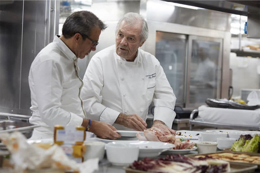 Jacques Pépin prepares his French-inspired dishes for Oceania Cruises.