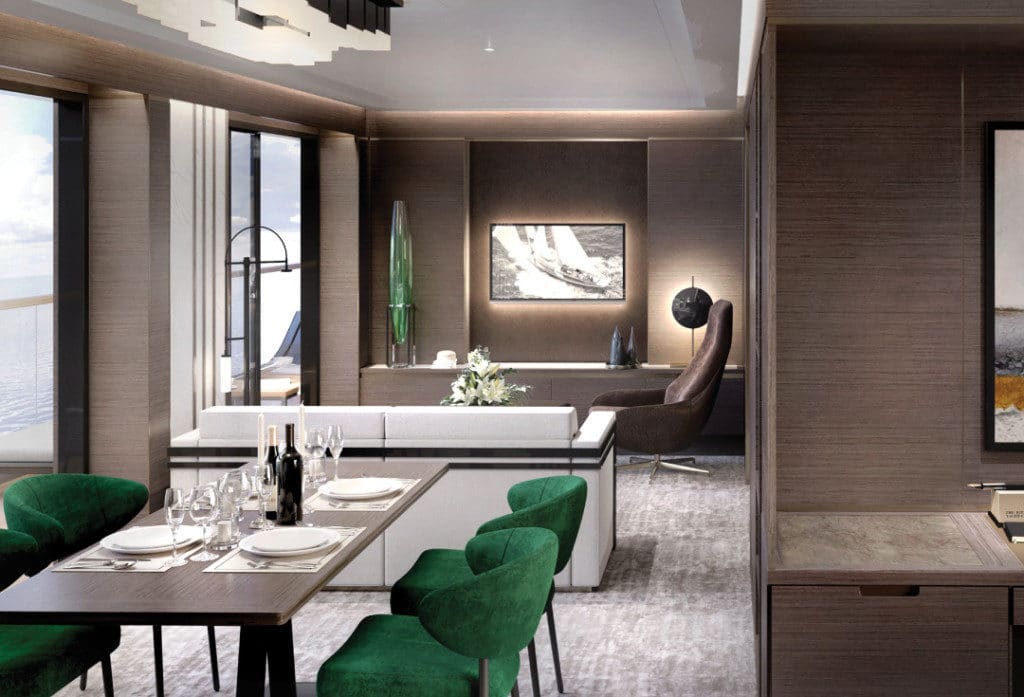 The spacious Grand Suite of The Ritz-Carlton Yacht Collection.