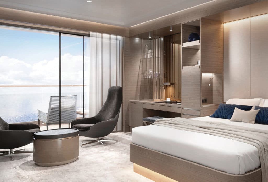 A Terrace Suite onboard The Ritz-Carlton Yacht Collection.