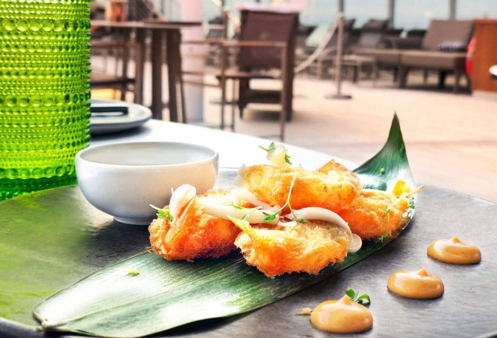 Shrimp Tempura with Pickled Mushroom as served at Earth & Ocean.