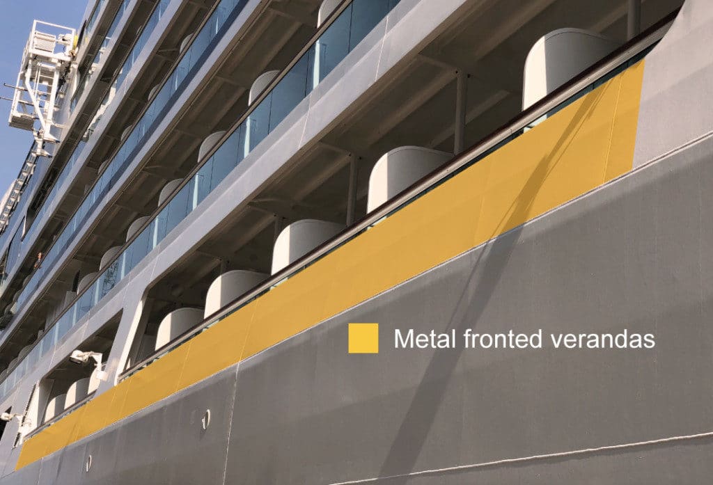 V1 and V2 category suites have part metal, part glass railings.