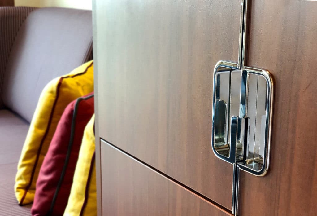 Tihany's designer chrome cupboard handles.