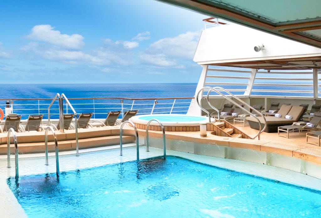 The Seabourn Ovation aft-facing pool.