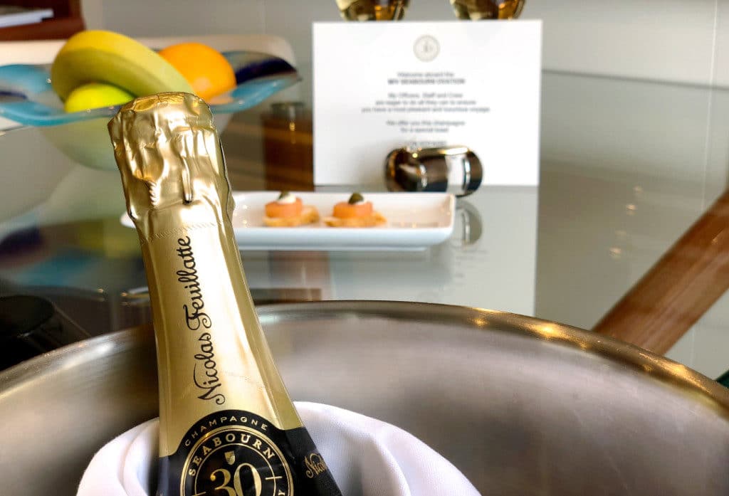 Welcome aboard! Nicolas Feuillatte champagne and canapés.
