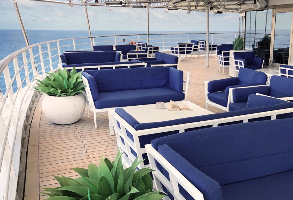 The Panorama Lounge terrace feels like it belongs on a private yacht.