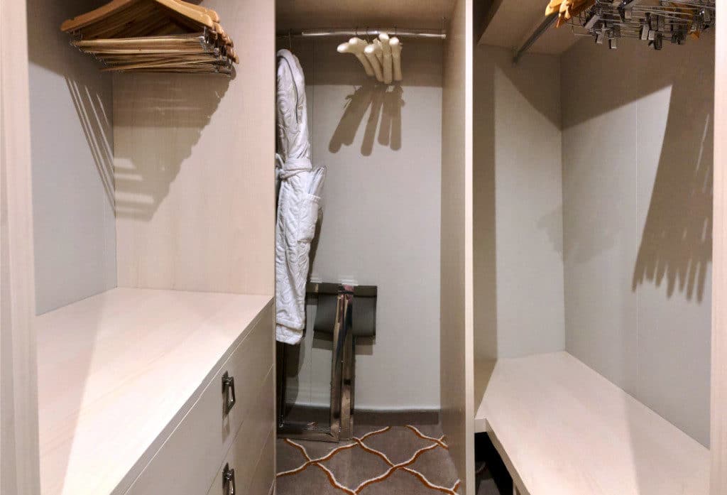 There is plenty of storage space in the closet.