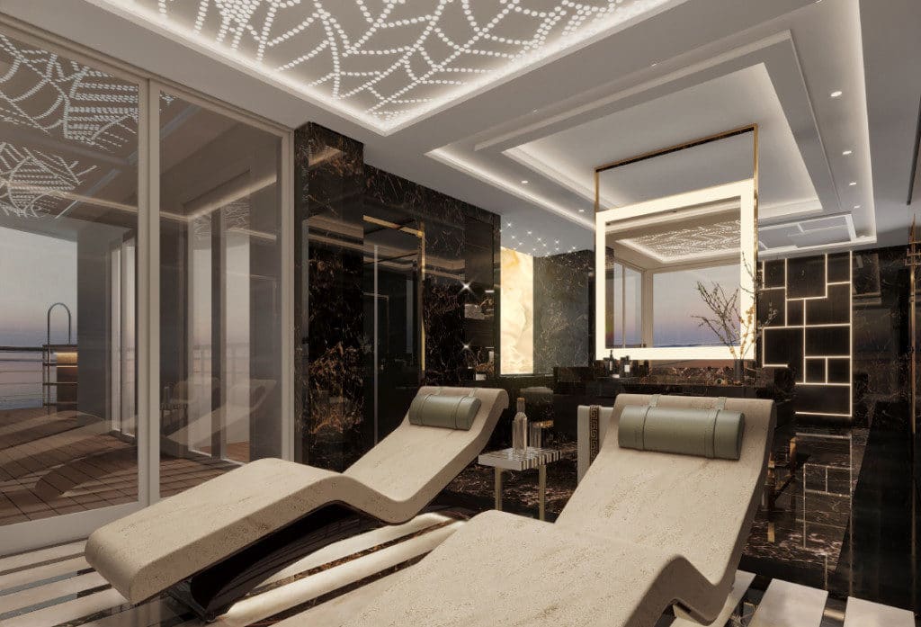 The opulent spa area inside the Regent Suite on Seven Seas Splendor.