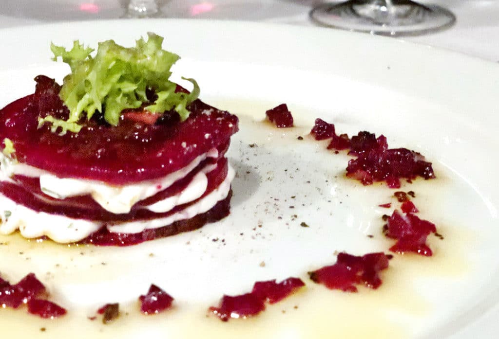 Roasted Beetroot & Garlic Goats Cheese Napoleon as served in the Polo Grill.