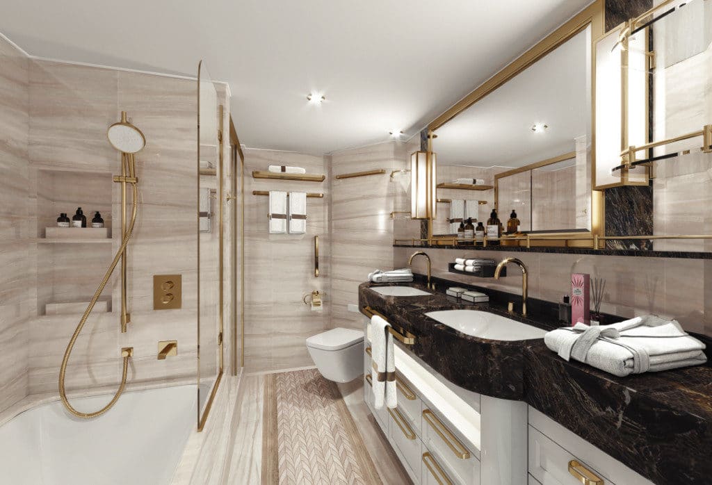 The opulent bathroom in the Concierge Suite.