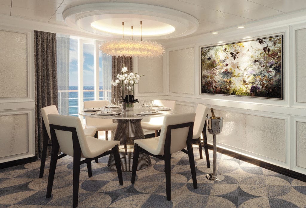 The Master Suite on Seven Seas Splendor will boast this chic dining area.