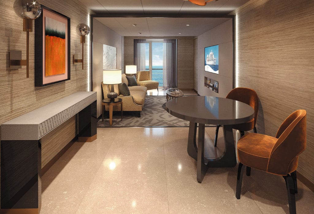 The living room in the Seven Seas Suite on Seven Seas Splendor.