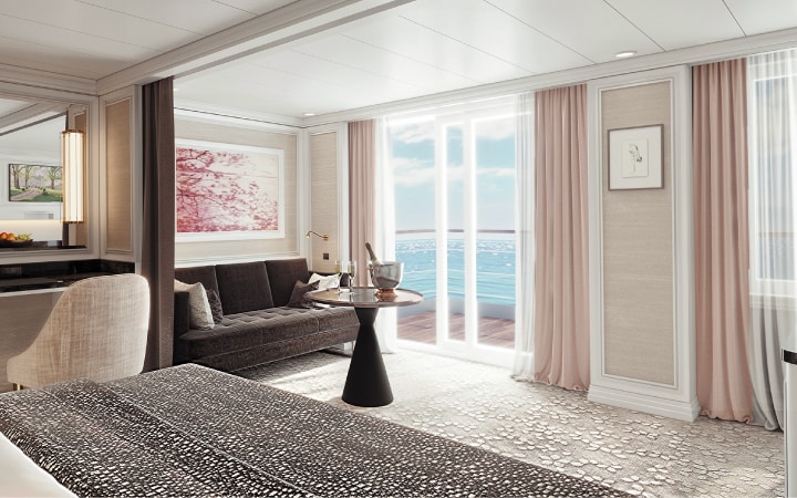 The unique layout of the Seven Seas Splendor Concierge Suite is sure to impress.