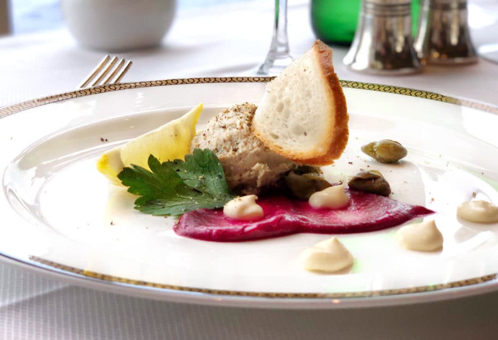 A divine Mackerel Pate served on a Beetroot Purée.