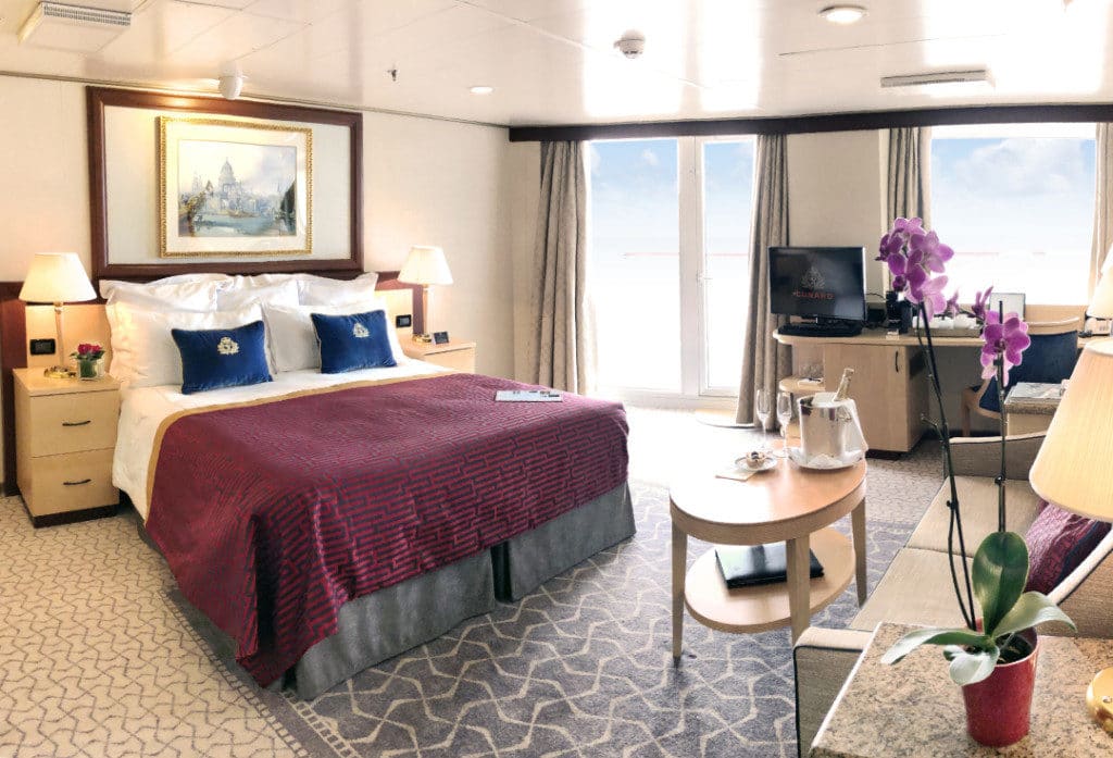 The living space in a Queen Elizabeth Queen's Grill suite.